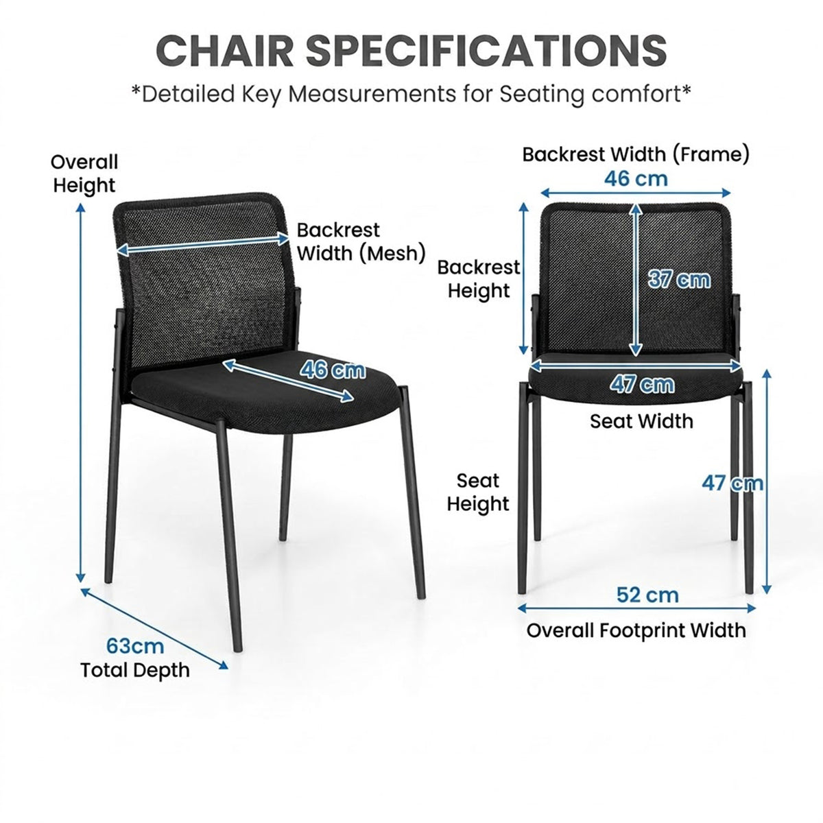 Set of 2 Waiting Room Chairs Ergonomic Mesh Back Padded Seat Office Reception