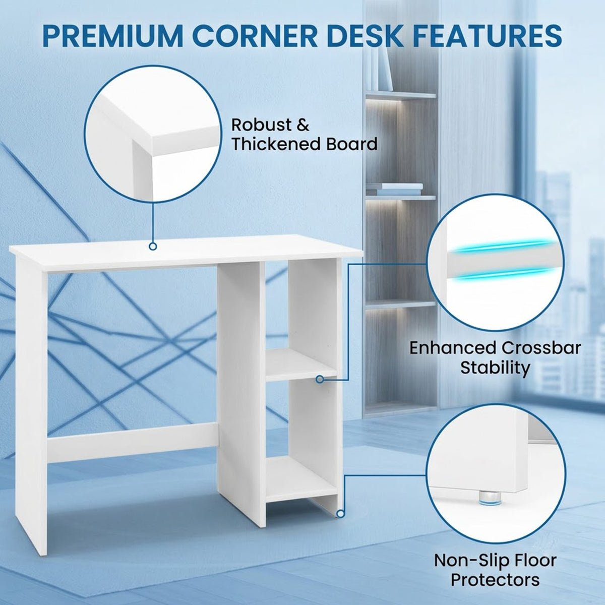 Small Computer Desk Modern Writing Desk with Adjustable Shelf Home Office White