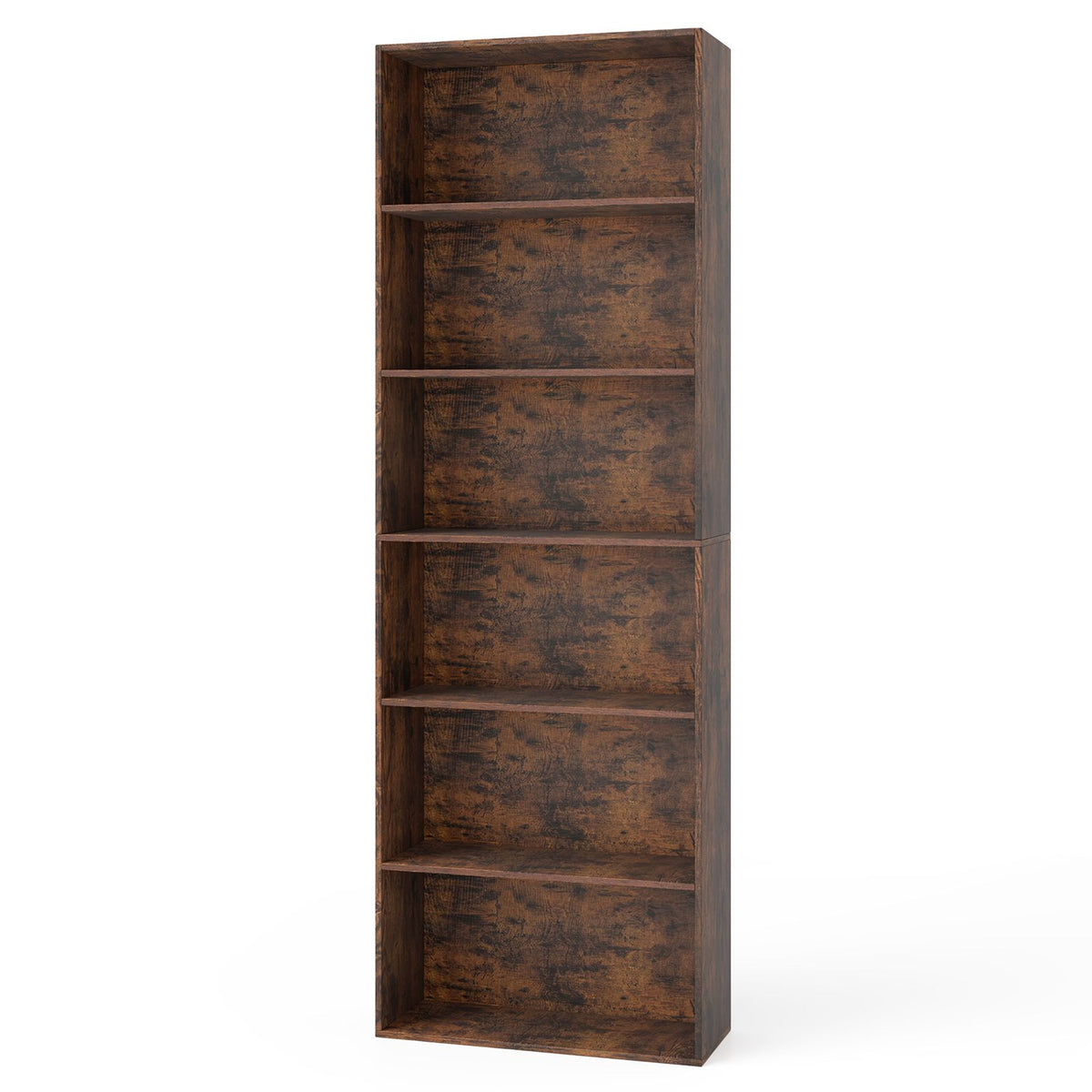 6 Tier Bookcase 178cm Tall Floor Standing Book Storage Organiser Rustic Brown