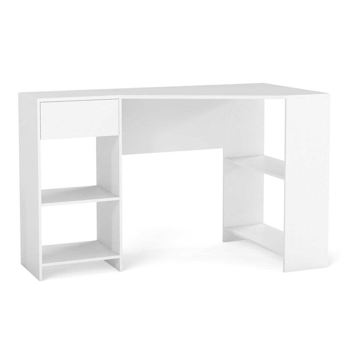 L Shaped Corner Computer Desk with Storage Shelves & Drawer Home Office White