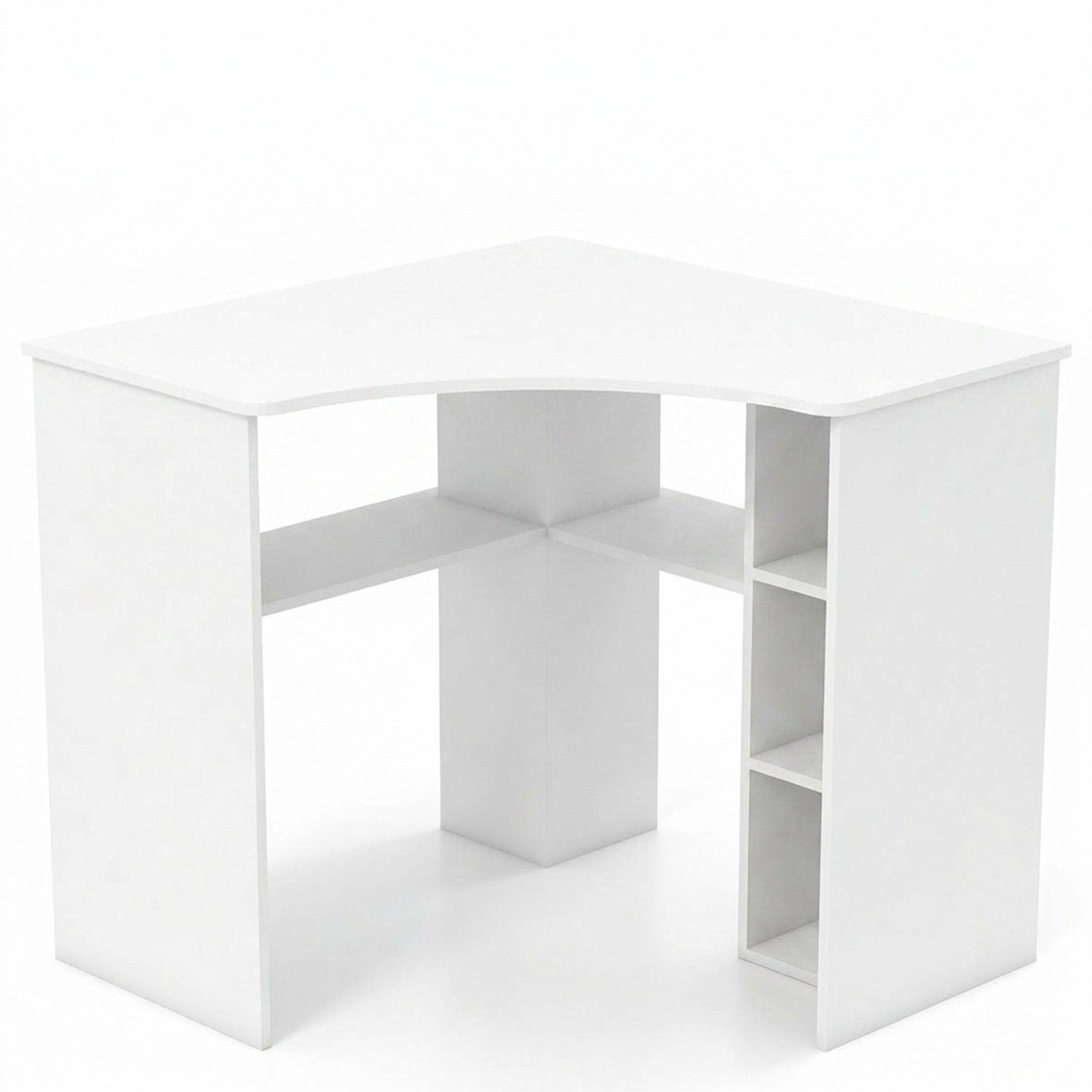Corner Triangle Computer Desk with Storage Shelves Home Office Study Table White