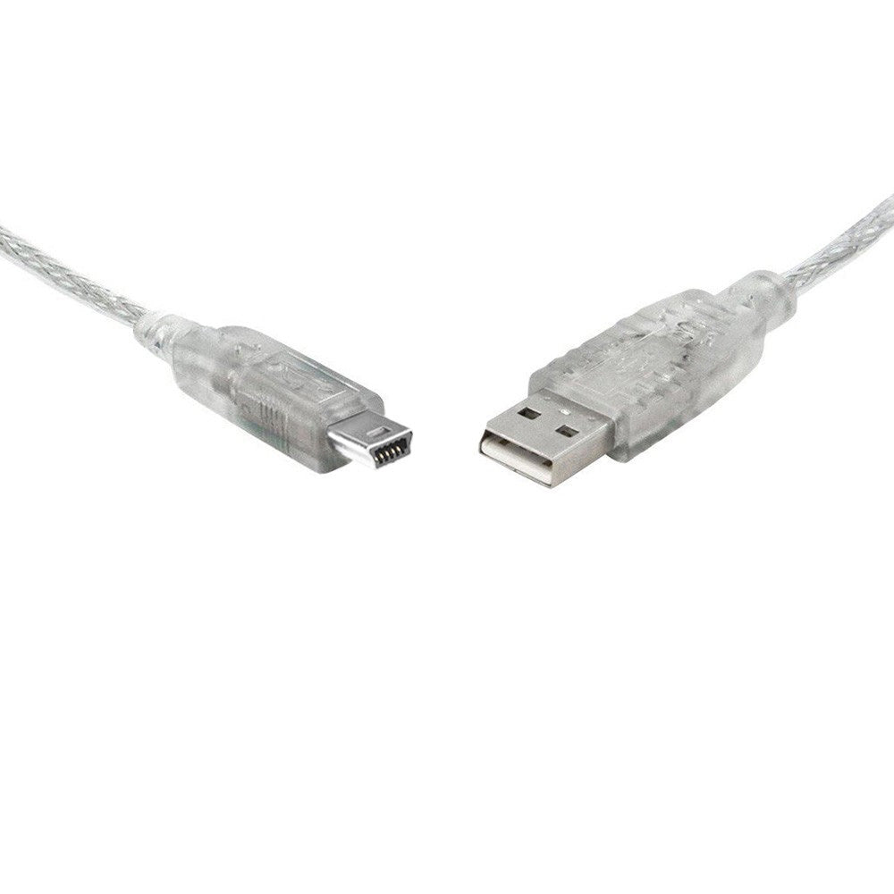 8Ware 3m Mini USB 2.0 Hi-Speed Cable Type A to B 5 Pin Transparent Metal Sheath UL Approved for Data Transfer Devices