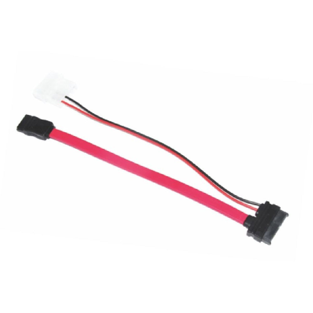 Astrotek Slim SATA Cable 30cm + 10cm 6 Pin Plus 7 Pin to 4 Pin Plus 7 Pin Slimline to Molex Data Power Splitter Red