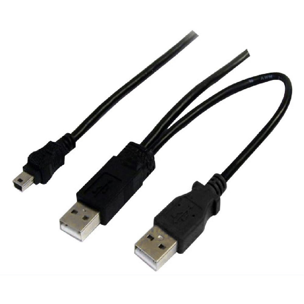 Astrotek USB 2.0 Y Splitter Cable Type A Male to Mini B 5 Pin 1m Plus USB Type A Male 2m Black Charging Power Adapter Hub