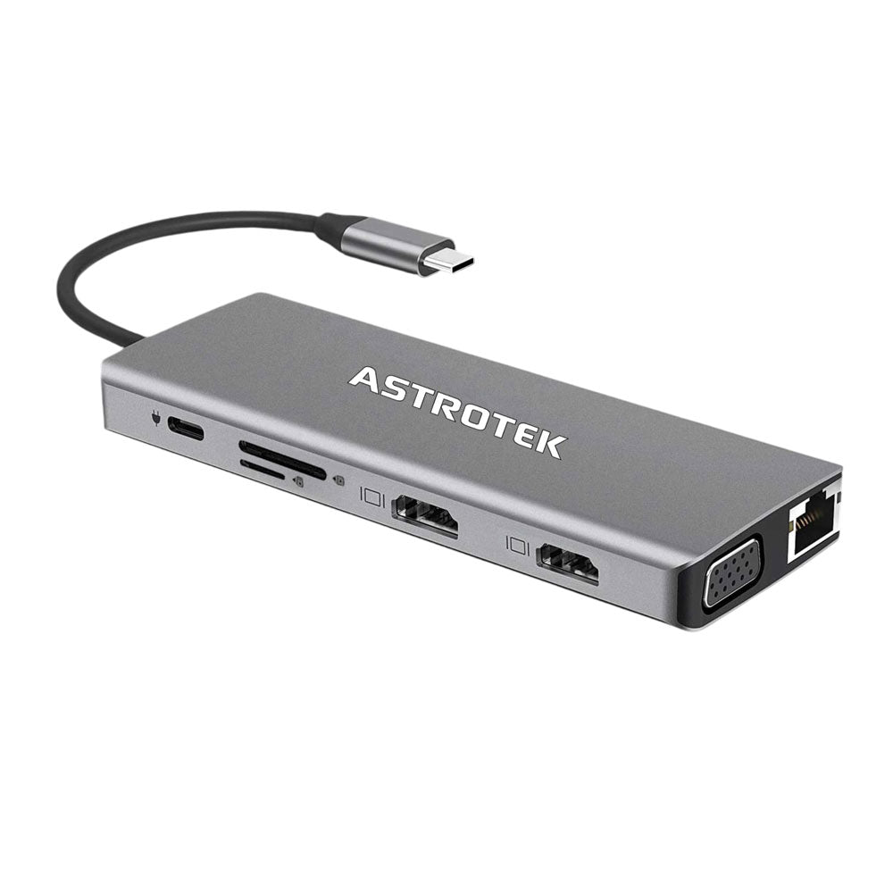 Astrotek 12-in-1 USB-C Docking Station Multiport Hub 100W Power 2xHDMI 4K VGA GLAN USB3.0 Card Reader for HP Lenovo MacBook