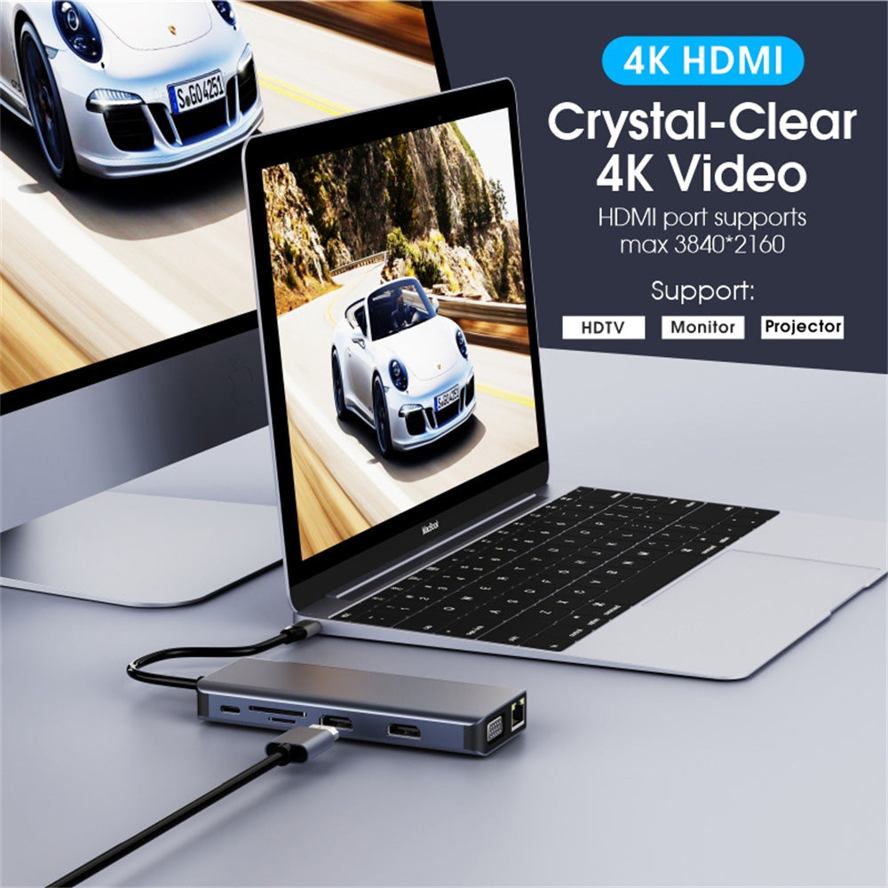 Astrotek 12-in-1 USB-C Docking Station Multiport Hub 100W Power 2xHDMI 4K VGA GLAN USB3.0 Card Reader for HP Lenovo MacBook
