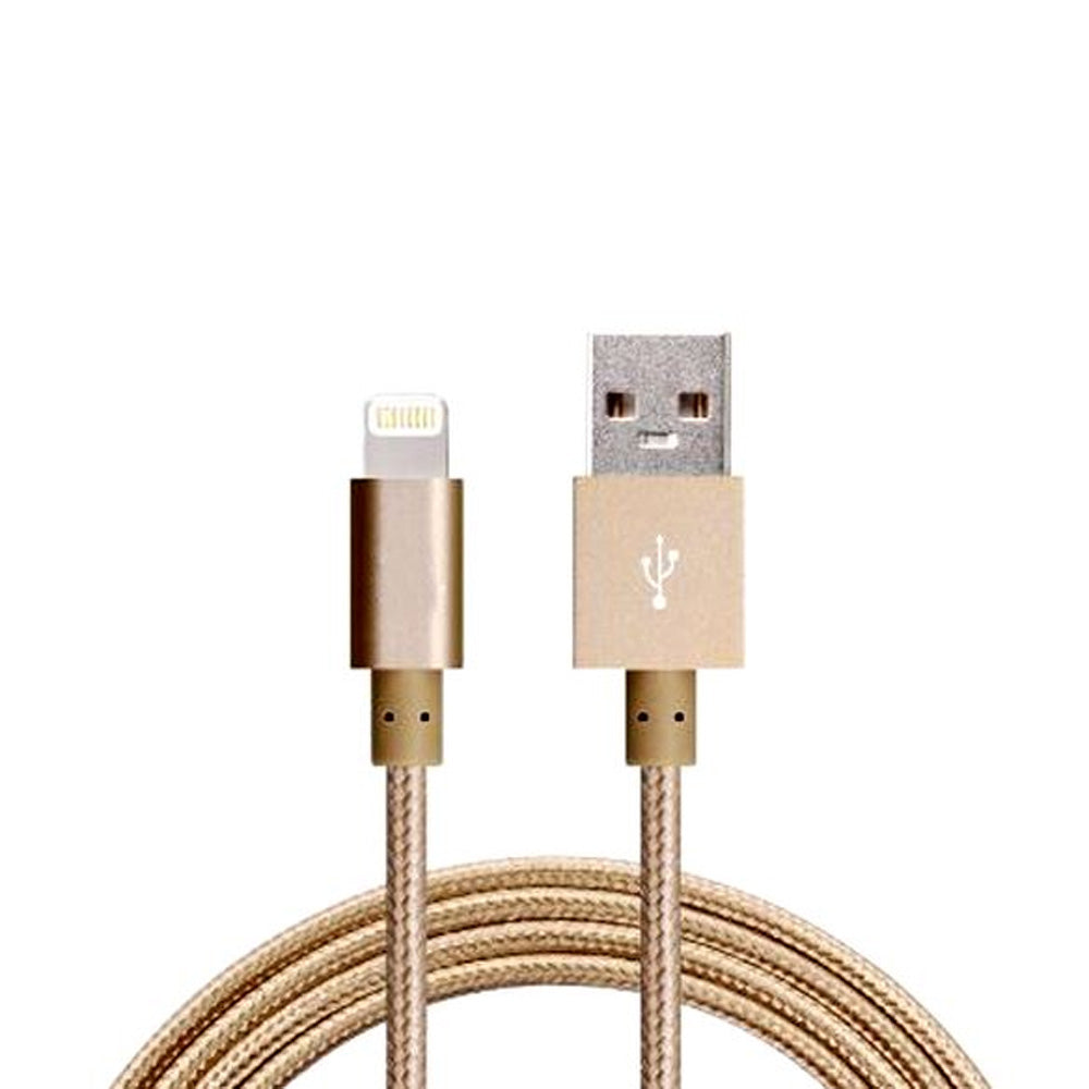Astrotek 2m USB A to Lightning Sync and Charge Cable Gold Colour Aluminium Housing Nylon Sleeve for iPhone iPad Air Mini