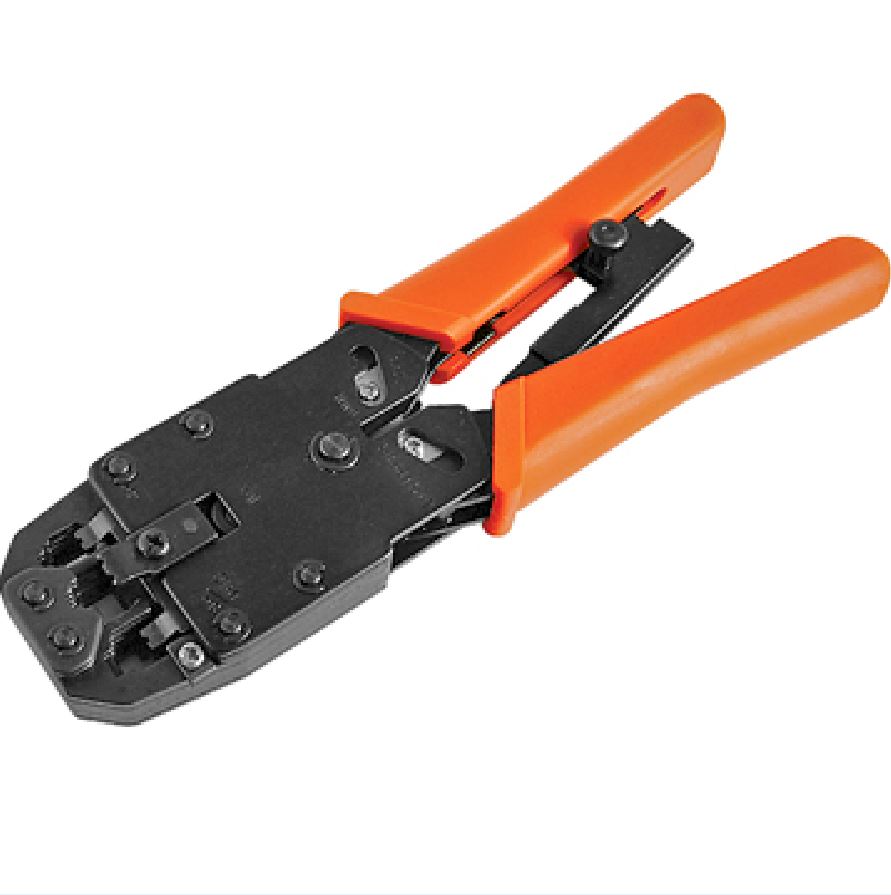Astrotek 8 Pins RJ45 6 Pins RJ12 4 Pins RJ11 Crimper Cut Strip Crimping Tool Kit with Ratchet Orange Colour Hood RoHS