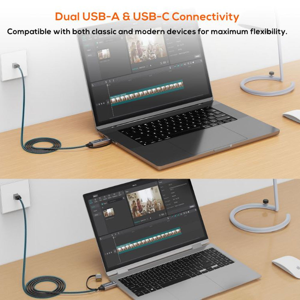 mbeat Tough Link 3m 2 in 1 USB A and USB-C to RJ45 Gigabit Ethernet Network Cable Nylon Braided Gold Plated Space Grey