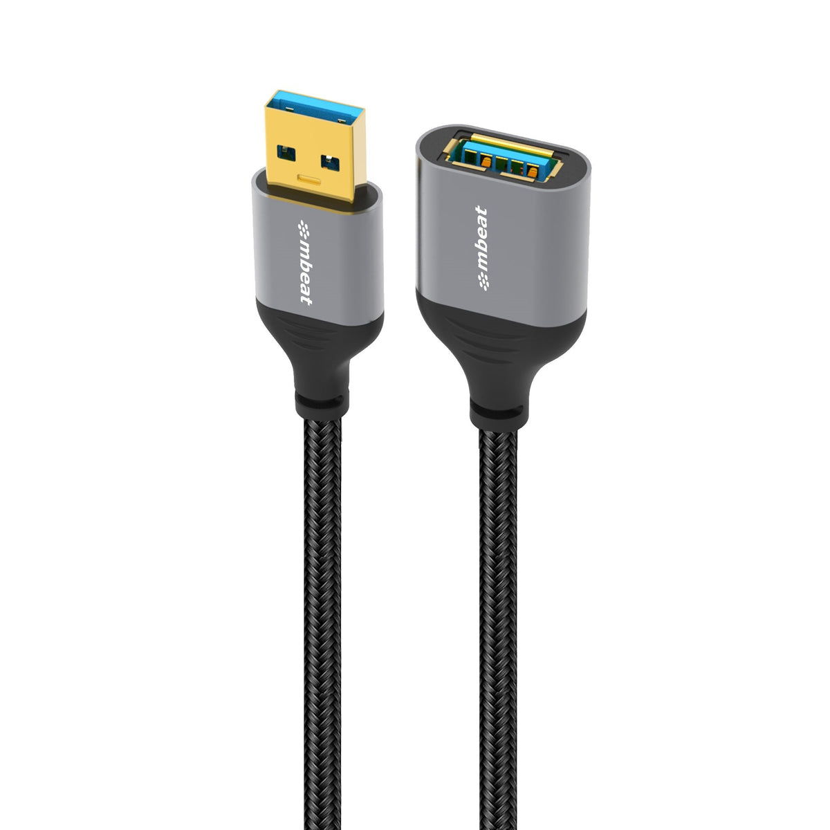 mbeat Tough Link USB 3.0 Extension Cable Male to Female Nylon Braided Aluminium Gold Plated Plug and Play 5Gbps 1.8m