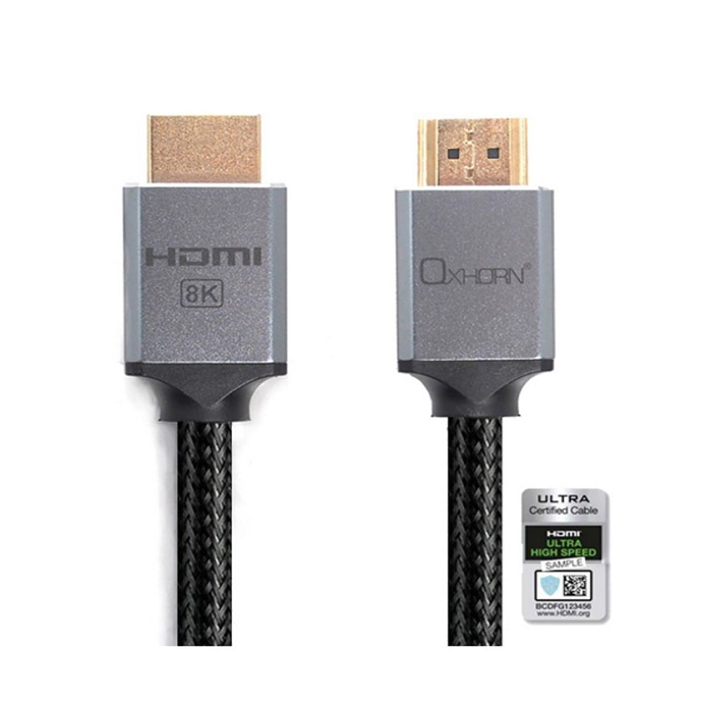 Oxhorn 1.8m HDMI 2.1 Ultra Certified Cable 8K 60Hz 4K 120Hz 3D Ethernet Aluminium Head Nylon Braided Triple Shielding