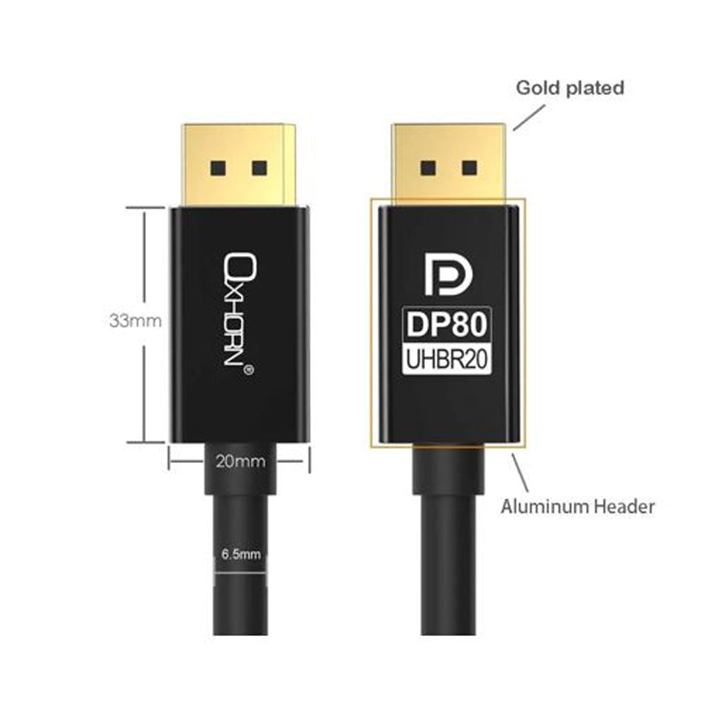 Oxhorn 1m DisplayPort 2.1 DP80 Cable 16K 60Hz Male to Male Gold Plated Aluminum VESA Certified for Gaming Monitor TV PC
