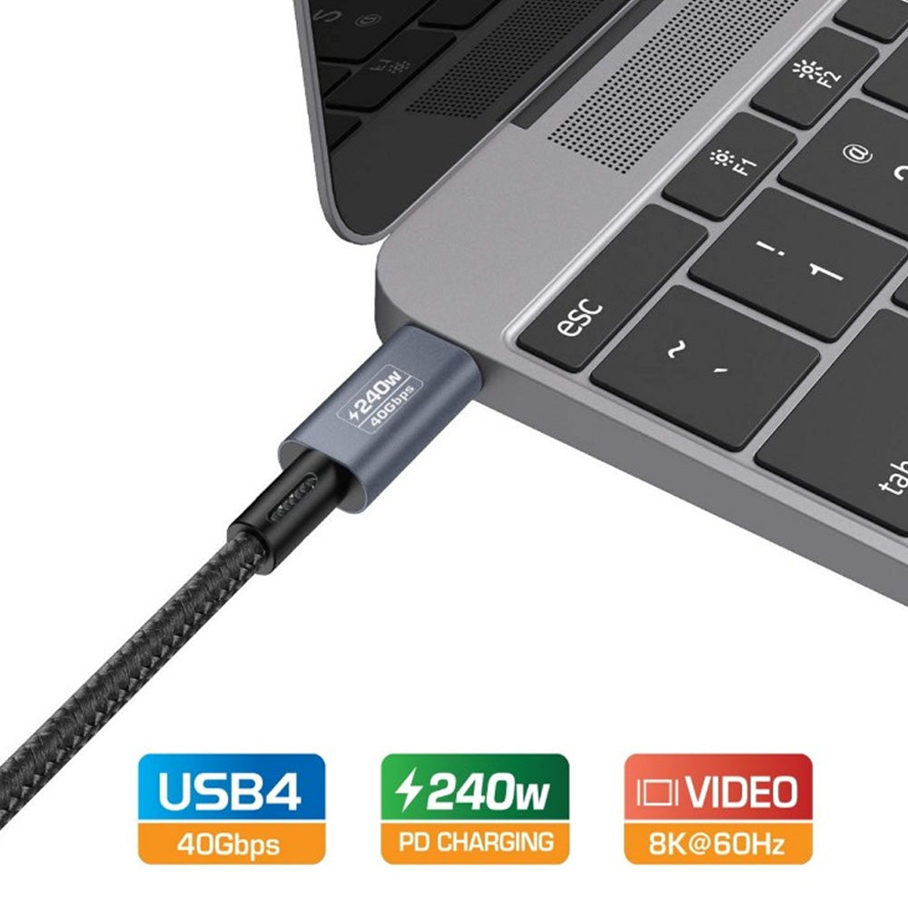 Simplecom 1.5M USB4 USB-C to USB-C Cable 40Gbps 5A 240W PD 3.1 EPR 8K 60Hz E-Marker Chip Nylon Braided Aluminium Connectors
