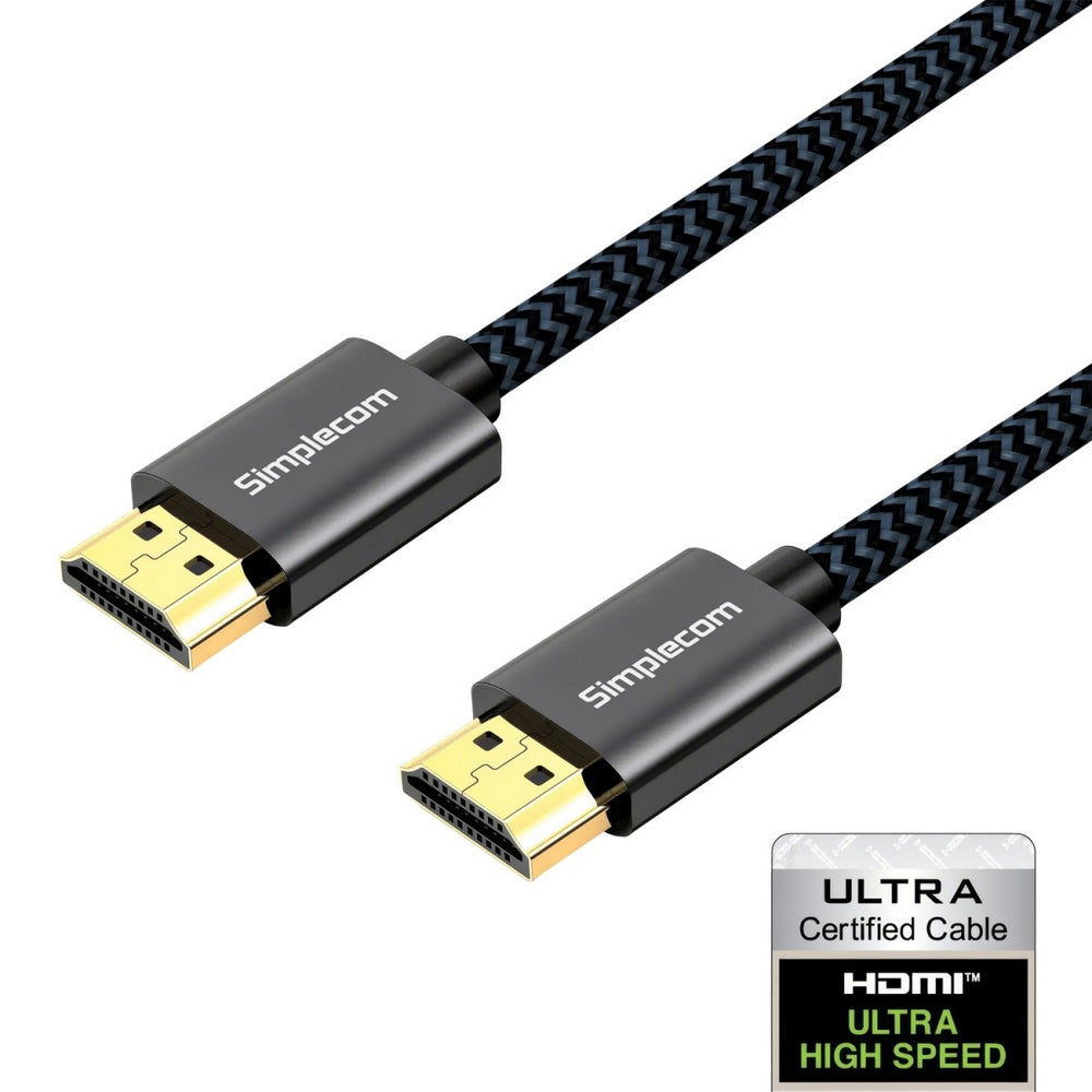 Simplecom 2M Ultra High Speed HDMI 2.1 Cable 48Gbps 8K 60Hz 4K 120Hz Nylon Braided Aluminium Alloy Gold Plated