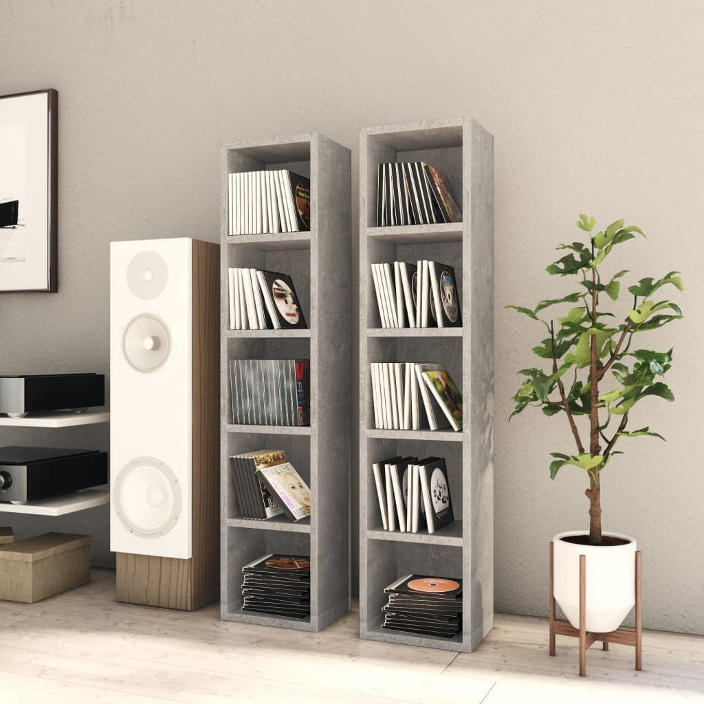 CD Cabinets 2 pcs Engineered Wood 5 Compartment Storage 21x16x93.5cm Grey