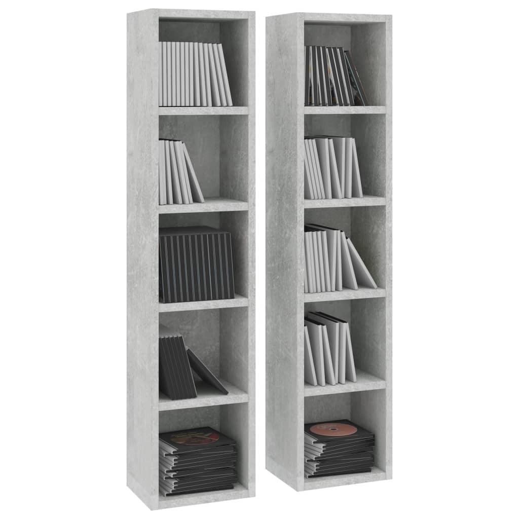CD Cabinets 2 pcs Engineered Wood 5 Compartment Storage 21x16x93.5cm Grey
