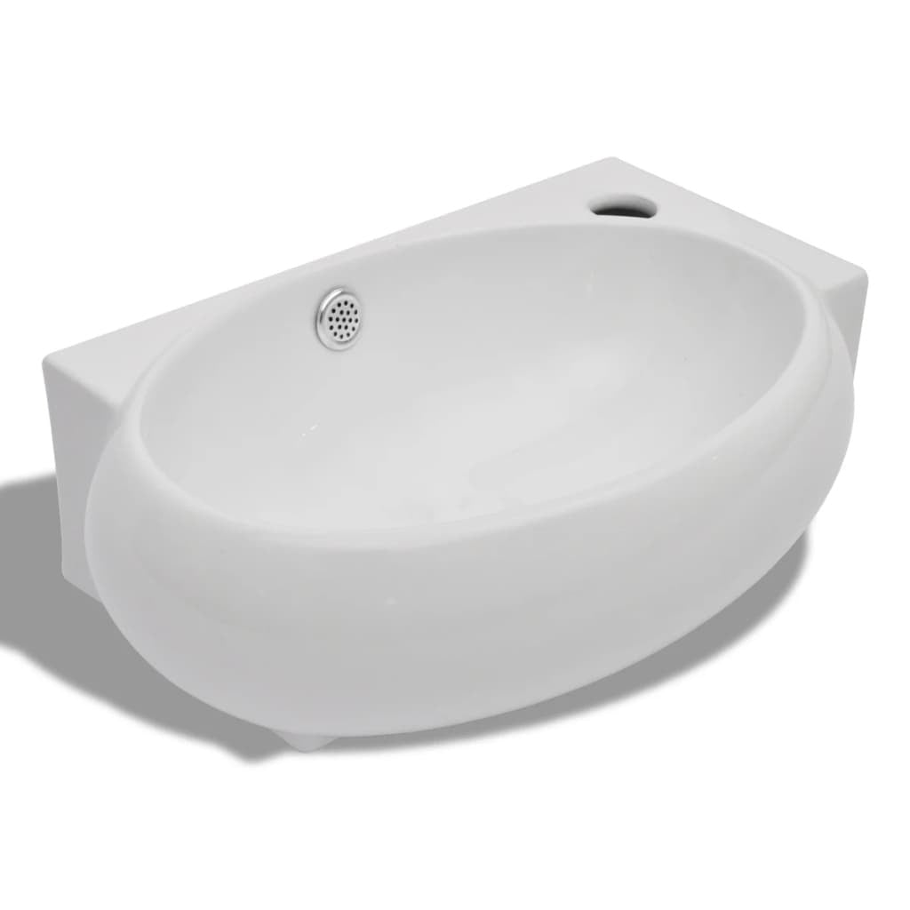Ceramic Sink Basin Bathroom Faucet Overflow Hole Countertop Wall Mount White