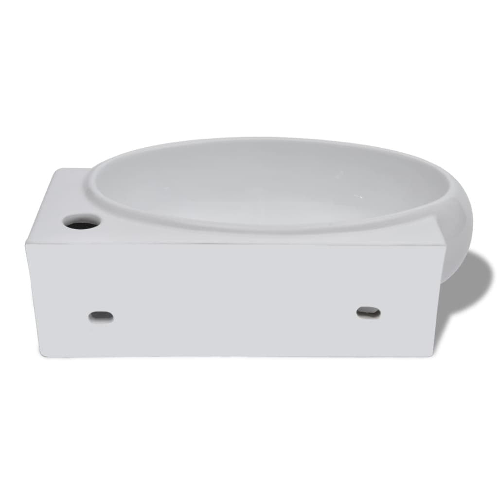 Ceramic Sink Basin Bathroom Faucet Overflow Hole Countertop Wall Mount White
