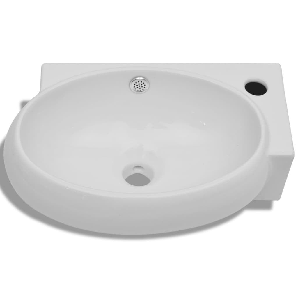 Ceramic Sink Basin Bathroom Faucet Overflow Hole Countertop Wall Mount White