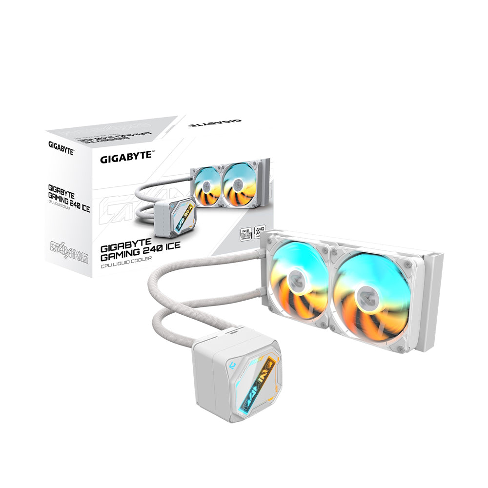GIGABYTE GAMING 240 ICE All-in-One Liquid CPU Cooler 2 x 120mm ARGB Fan Copper Block Intel 1851 1700 AMD AM5 AM4 White