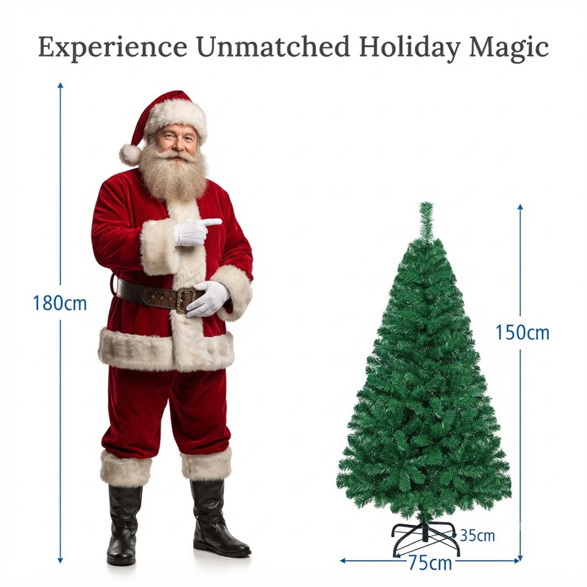 1.5m Unlit Artificial Christmas Tree Pine Xmas Tree Metal Stand Indoor Outdoor