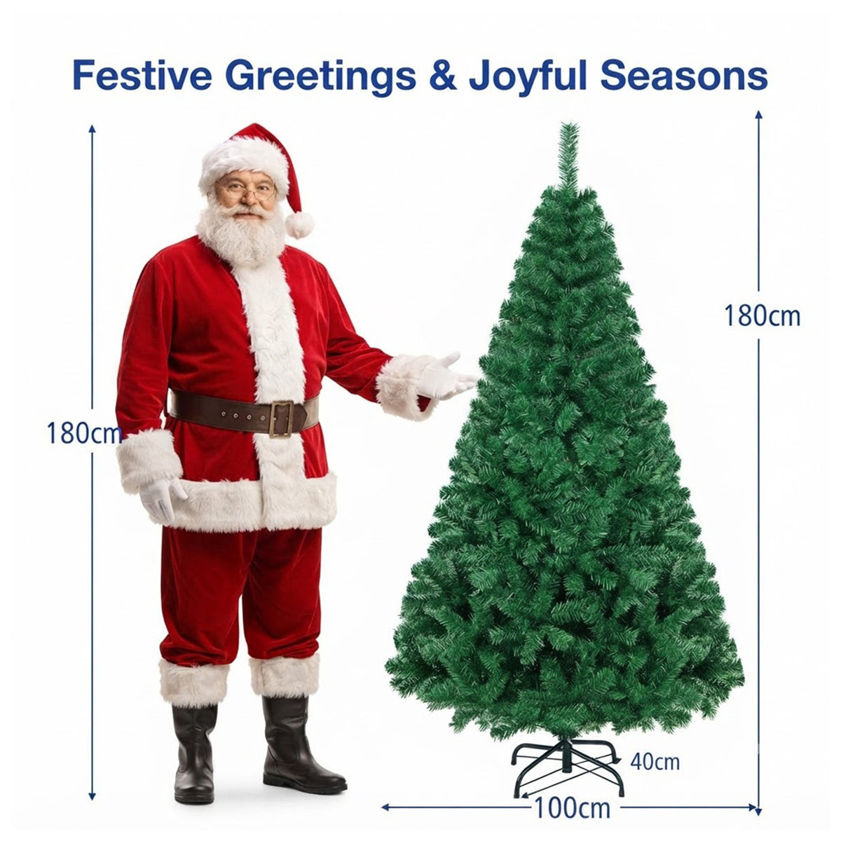 1.8m Unlit Artificial Christmas Tree Pine Xmas Tree Metal Stand 650 Tips Green