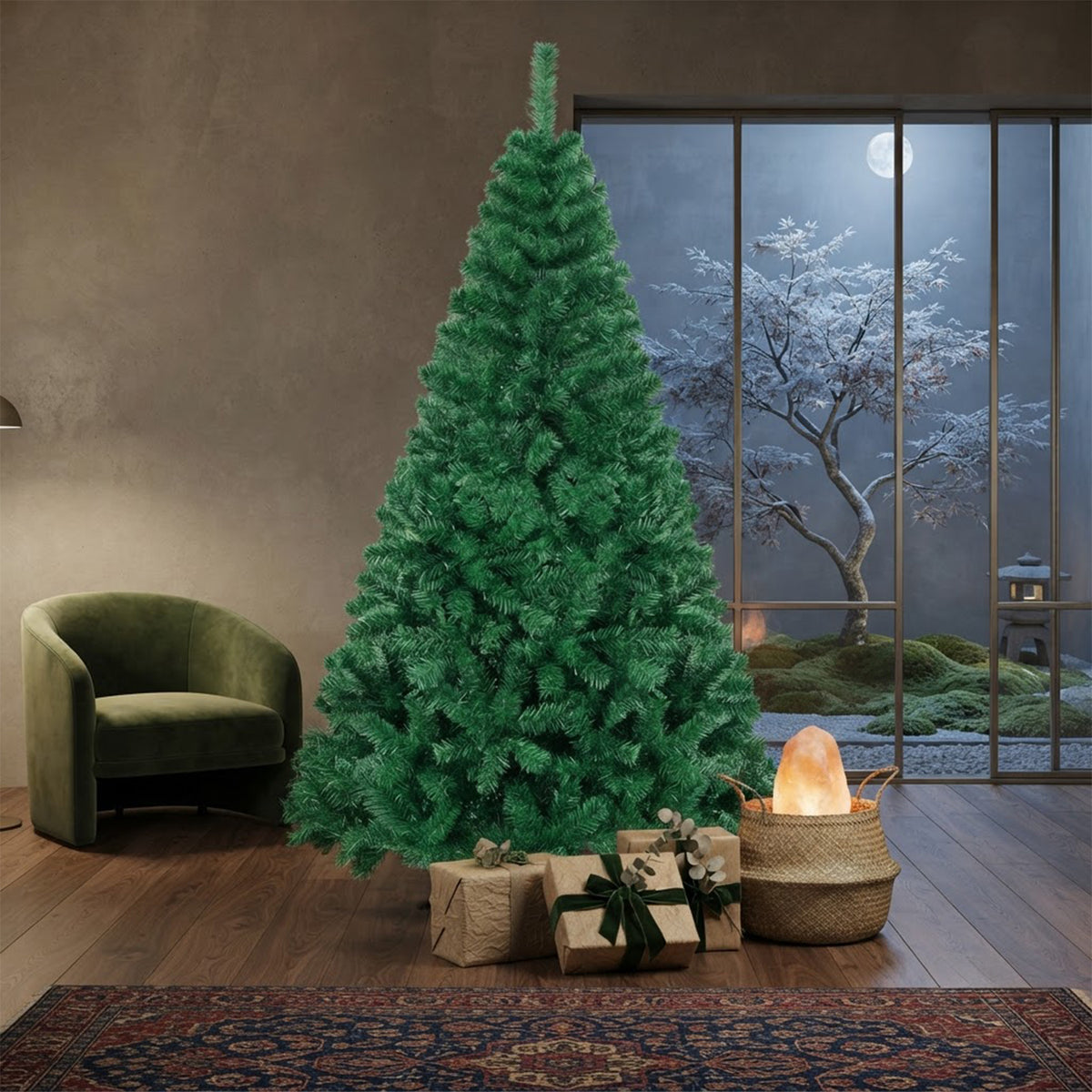1.8m Unlit Artificial Christmas Tree Pine Xmas Tree Metal Stand 650 Tips Green