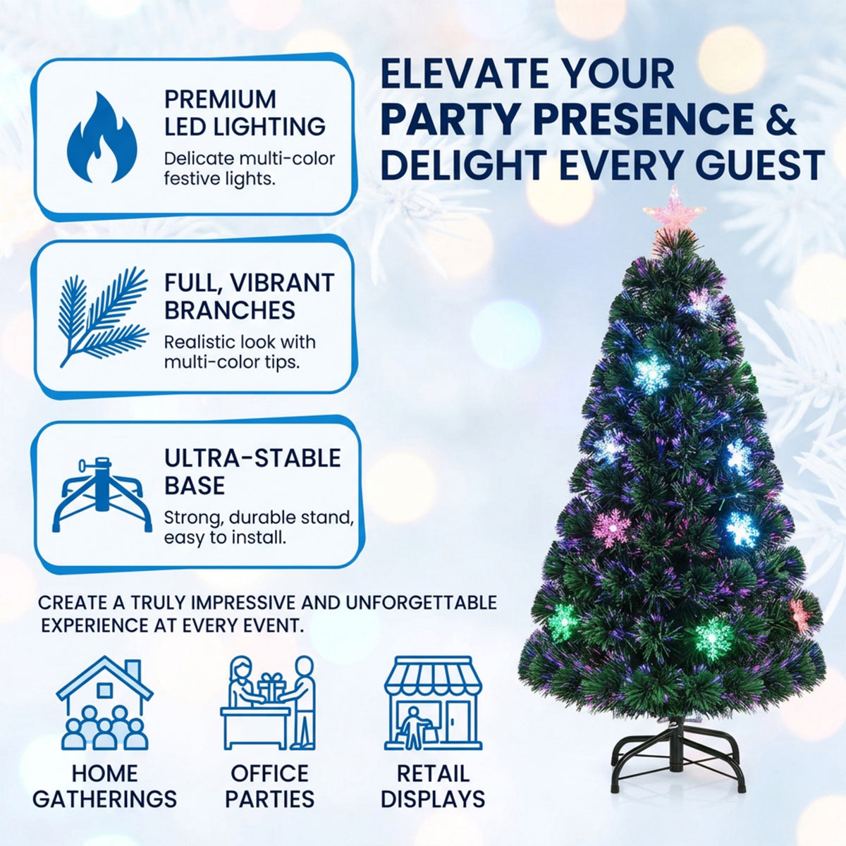 Pre-Lit Fibre Optic Christmas Tree 120cm 125 Tips 18 LED Indoor Xmas Decor