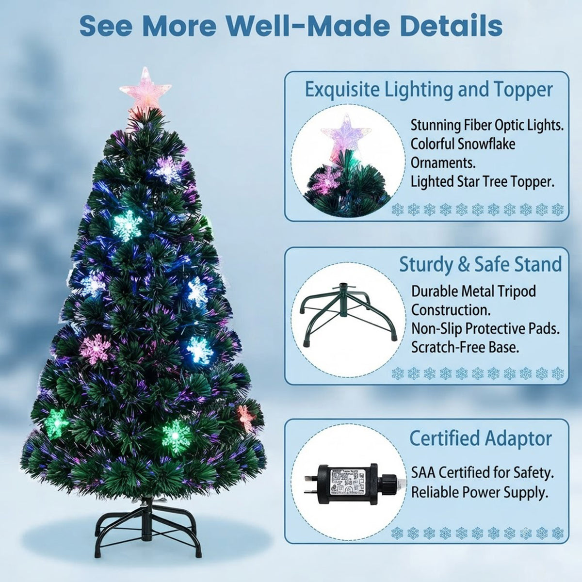 Pre-Lit Fibre Optic Christmas Tree 120cm 125 Tips 18 LED Indoor Xmas Decor
