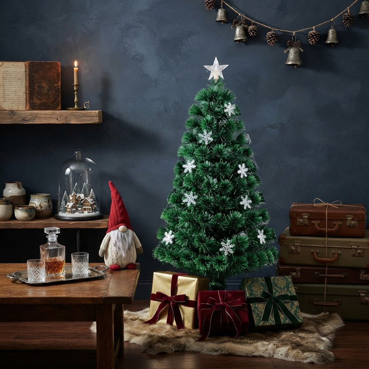 Pre-Lit Fibre Optic Christmas Tree 120cm 125 Tips 18 LED Indoor Xmas Decor