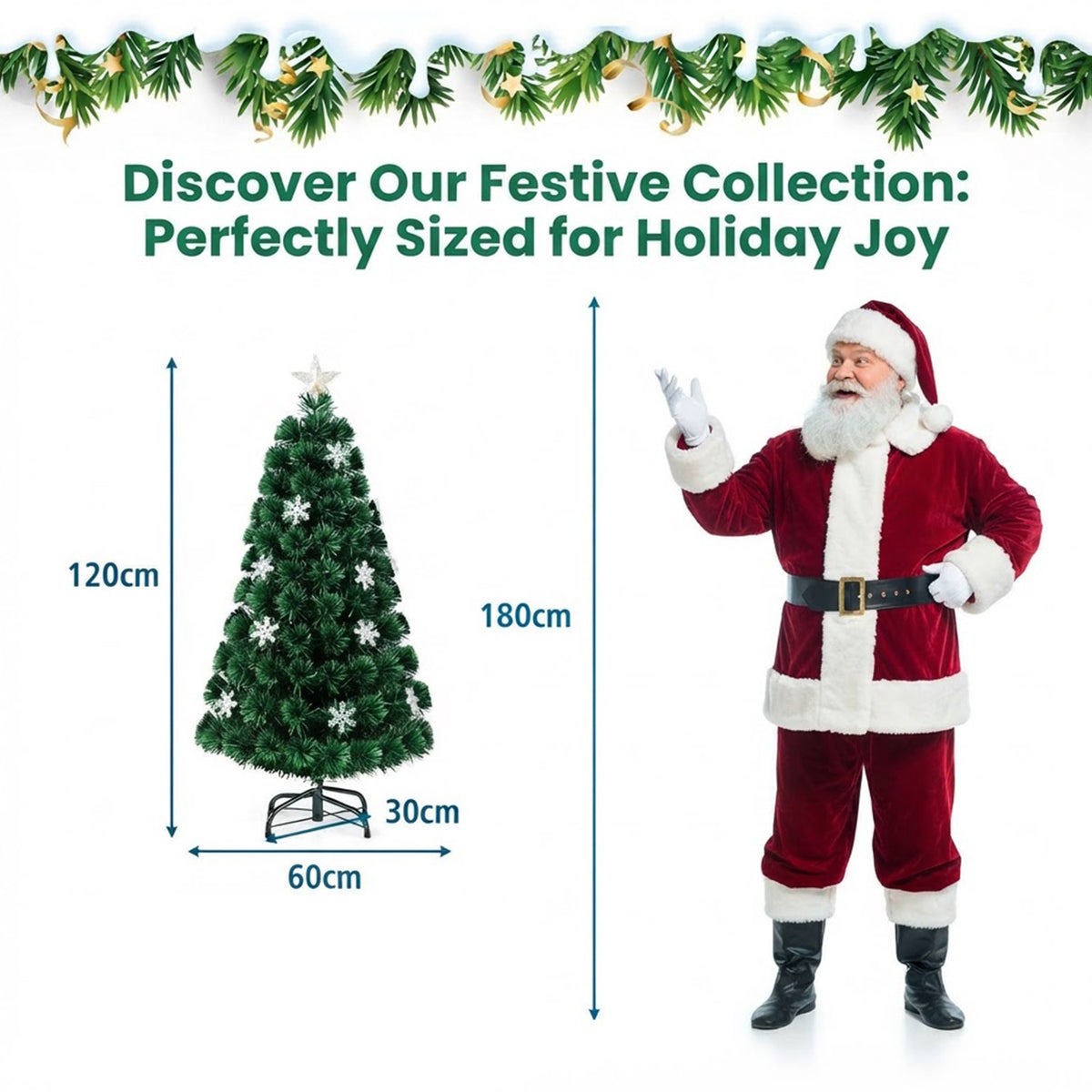 Pre-Lit Fibre Optic Christmas Tree 120cm 125 Tips 18 LED Indoor Xmas Decor