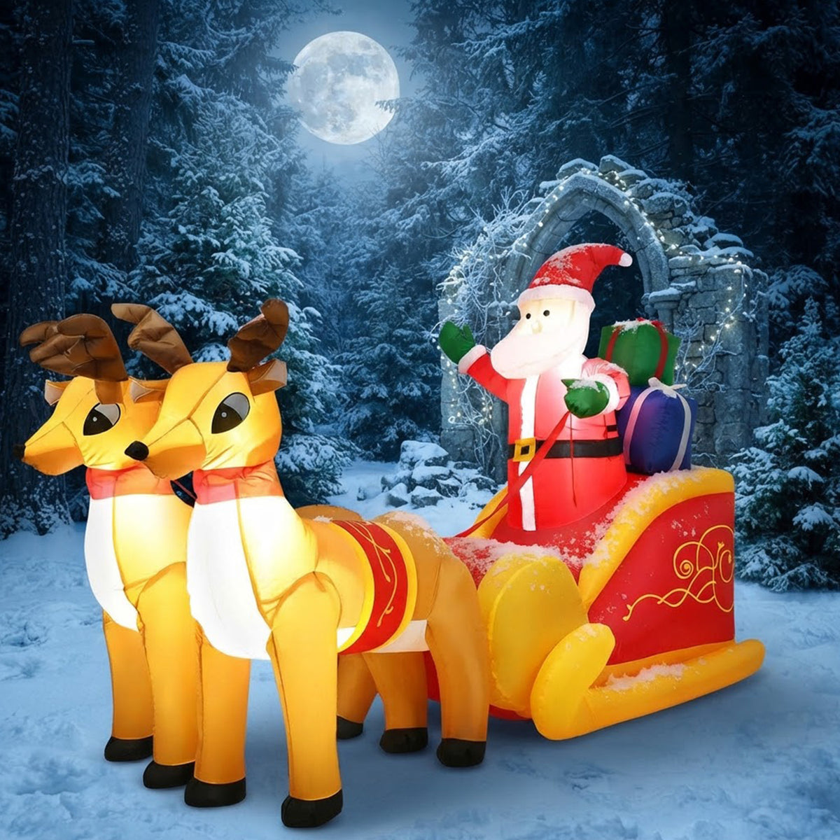 Inflatable Santa on Sleigh with Reindeer 2.3m Christmas Decor LED Indoor Outdoor