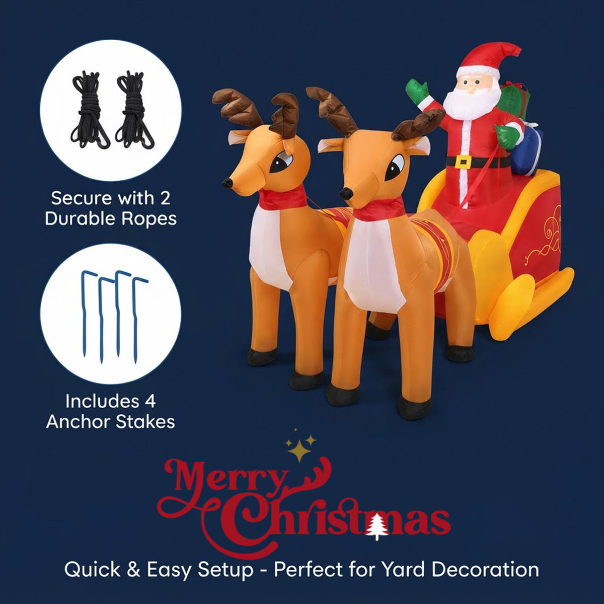 Inflatable Santa on Sleigh with Reindeer 2.3m Christmas Decor LED Indoor Outdoor