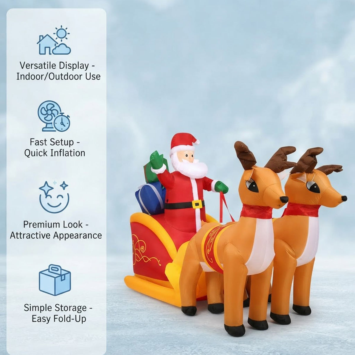 Inflatable Santa on Sleigh with Reindeer 2.3m Christmas Decor LED Indoor Outdoor