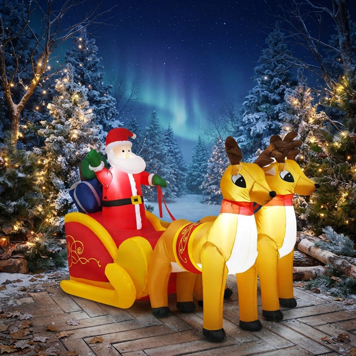 Inflatable Santa on Sleigh with Reindeer 2.3m Christmas Decor LED Indoor Outdoor