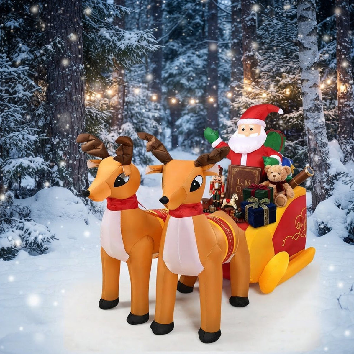 Inflatable Santa on Sleigh with Reindeer 2.3m Christmas Decor LED Indoor Outdoor