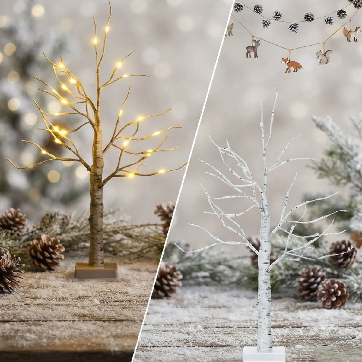 2 Pack Lighted Tabletop Twig Birch Tree 60cm 24 Warm White LED Battery Powered