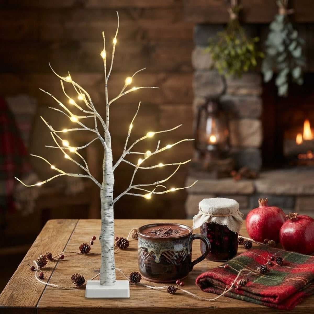 2 Pack Lighted Tabletop Twig Birch Tree 60cm 24 Warm White LED Battery Powered