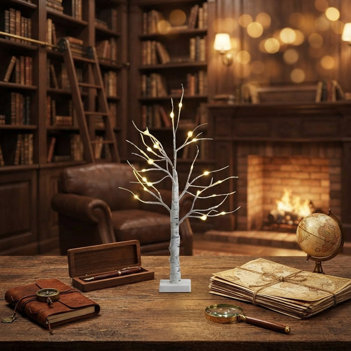 2 Pack Lighted Tabletop Twig Birch Tree 60cm 24 Warm White LED Battery Powered
