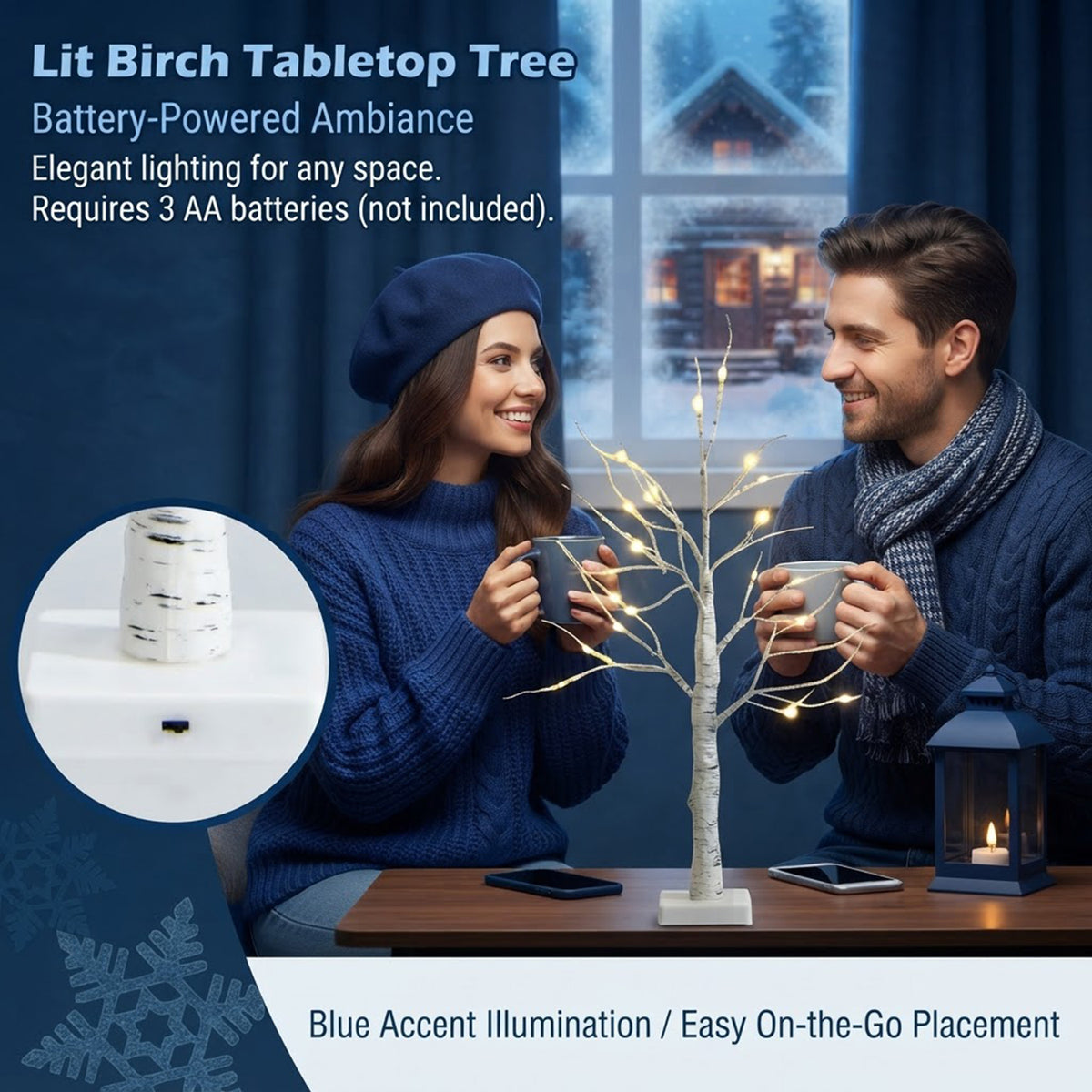 2 Pack Lighted Tabletop Twig Birch Tree 60cm 24 Warm White LED Battery Powered