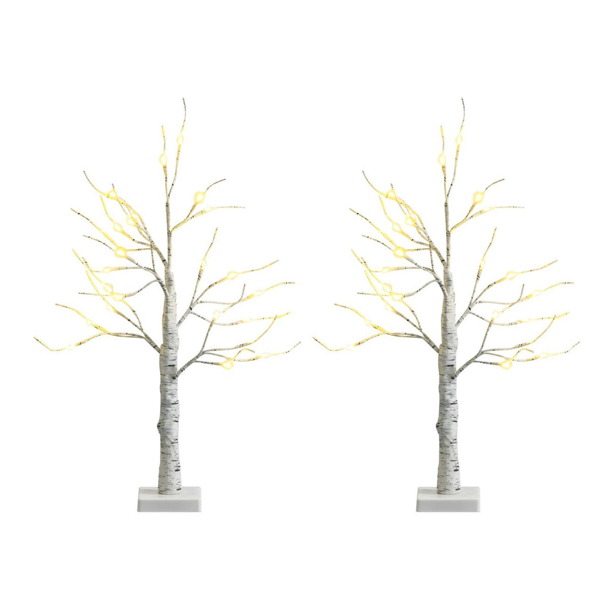 2 Pack Lighted Tabletop Twig Birch Tree 60cm 24 Warm White LED Battery Powered