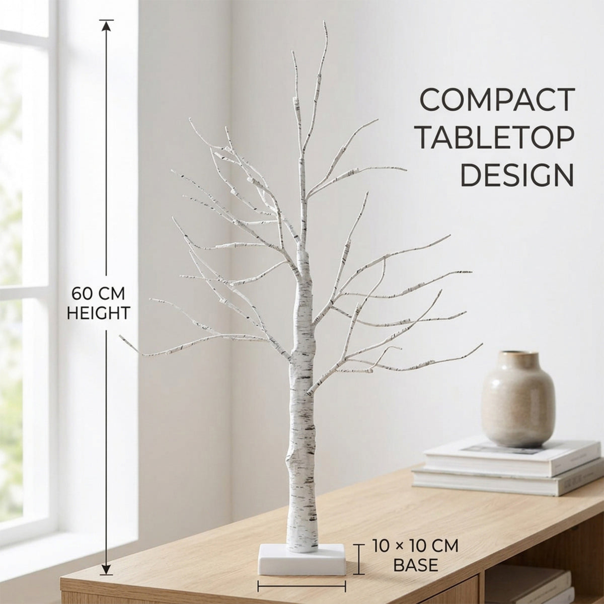 2 Pack Lighted Tabletop Twig Birch Tree 60cm 24 Warm White LED Battery Powered