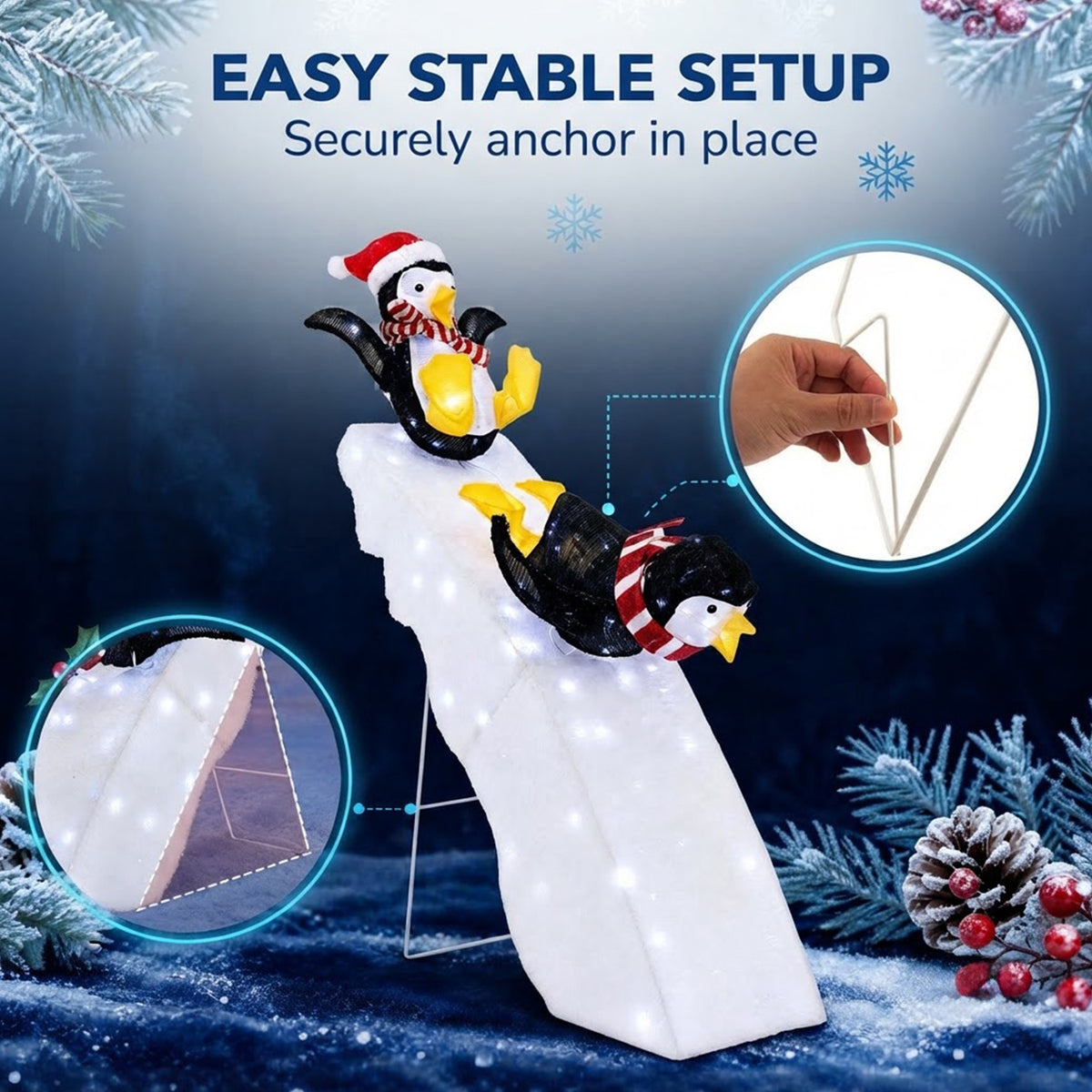 Pre-Lit Christmas Penguin Ice Skating Slide Decor 120cm 130 Cool White LED Yard