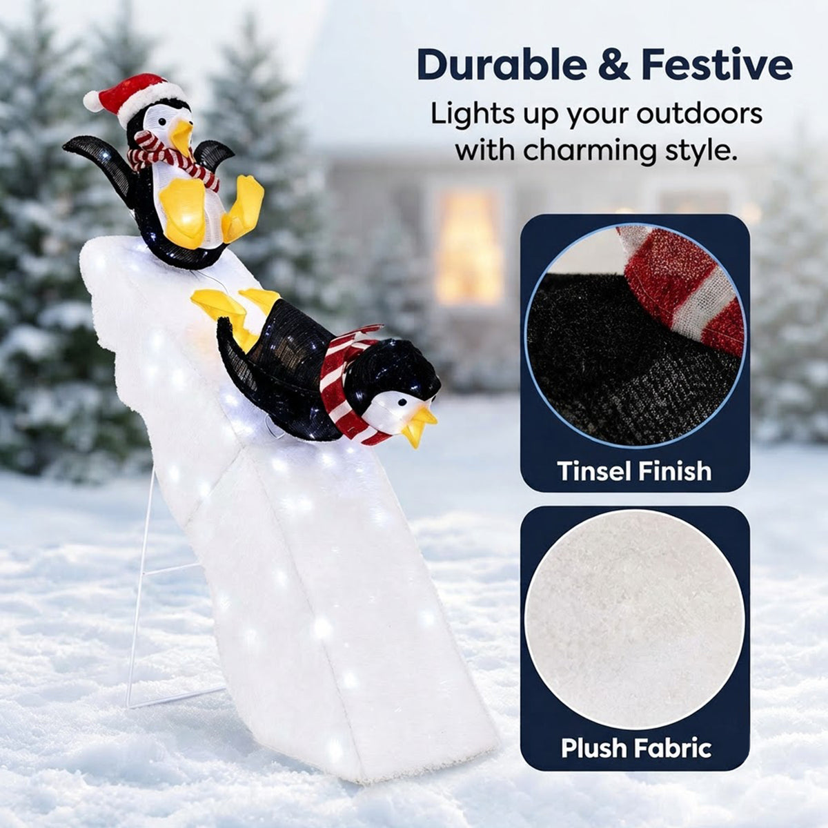 Pre-Lit Christmas Penguin Ice Skating Slide Decor 120cm 130 Cool White LED Yard