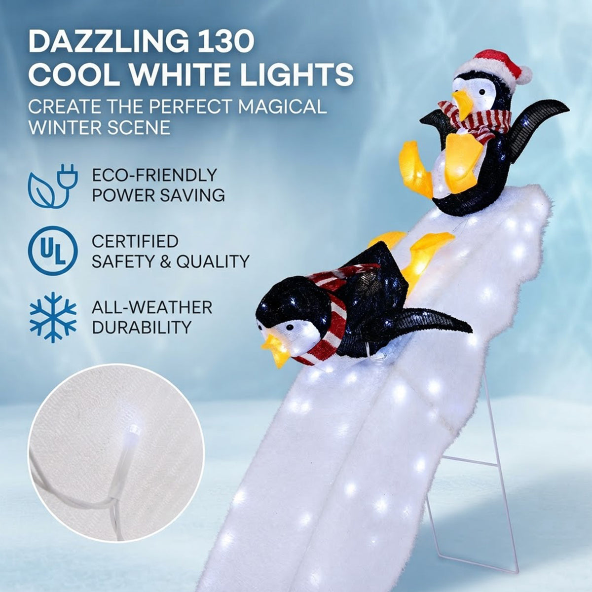 Pre-Lit Christmas Penguin Ice Skating Slide Decor 120cm 130 Cool White LED Yard