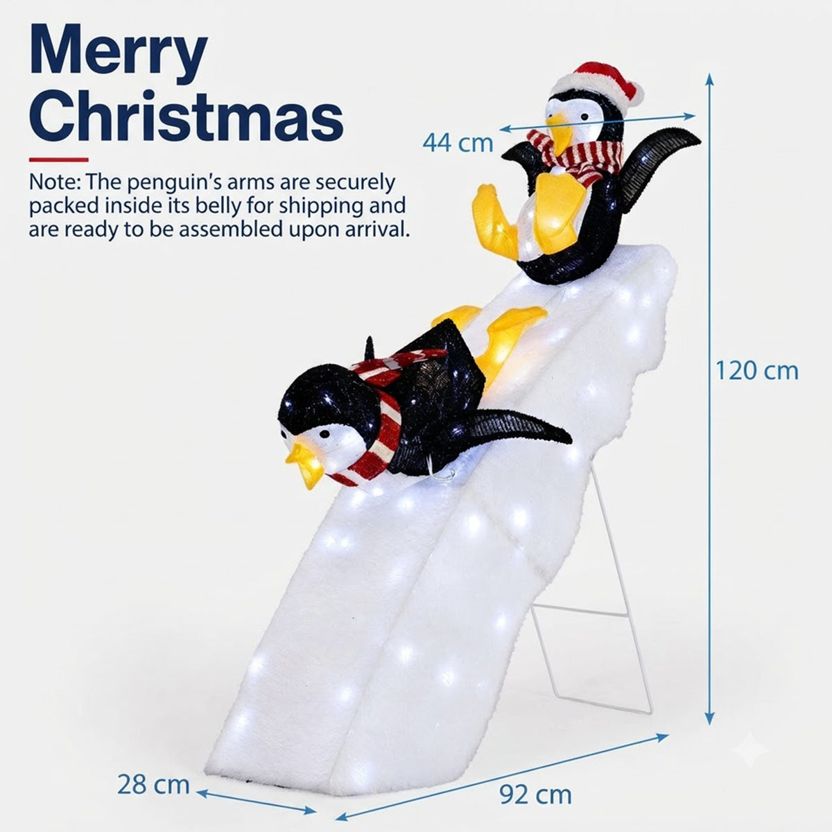 Pre-Lit Christmas Penguin Ice Skating Slide Decor 120cm 130 Cool White LED Yard