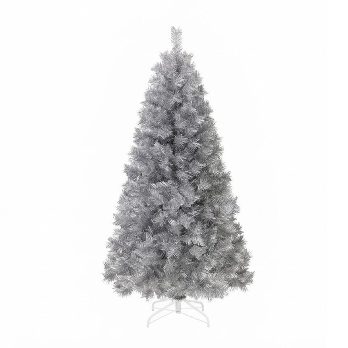 Pre-Lit Hinged Christmas Tree 150cm 385 Tips 170 Warm White LED Silver Tinsel