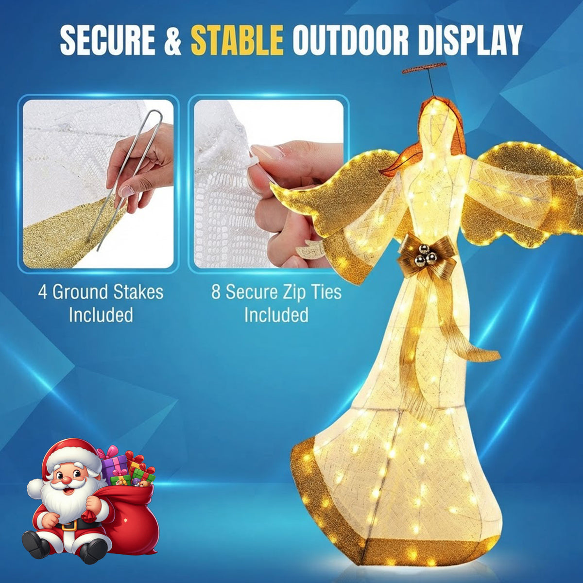 Pre-Lit Christmas Angel 160cm 180 Warm White LED Halo Wings Indoor Outdoor