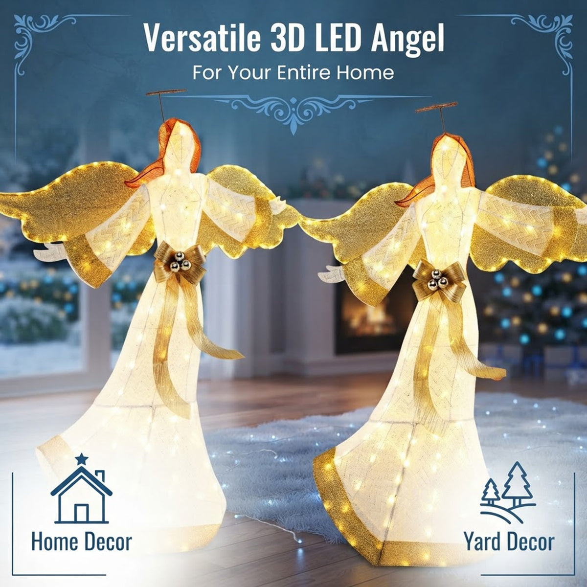 Pre-Lit Christmas Angel 160cm 180 Warm White LED Halo Wings Indoor Outdoor