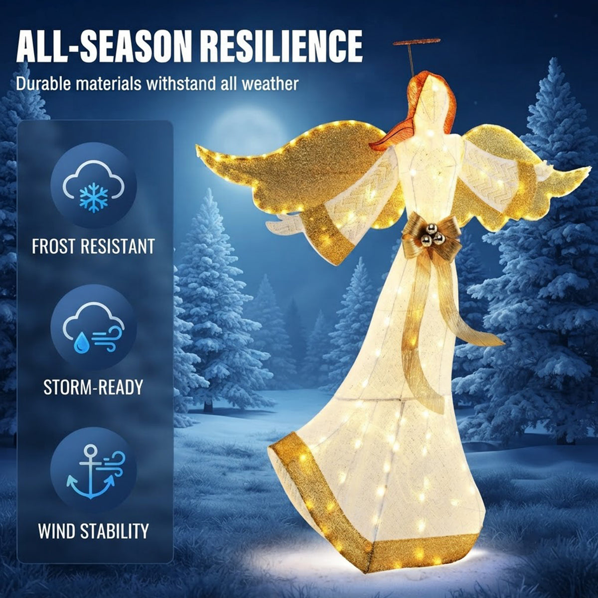 Pre-Lit Christmas Angel 160cm 180 Warm White LED Halo Wings Indoor Outdoor